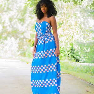 SAMPLE SALE African Print Ankara Multicolor Checkeboard print  Sleeveless  Maxi Dress