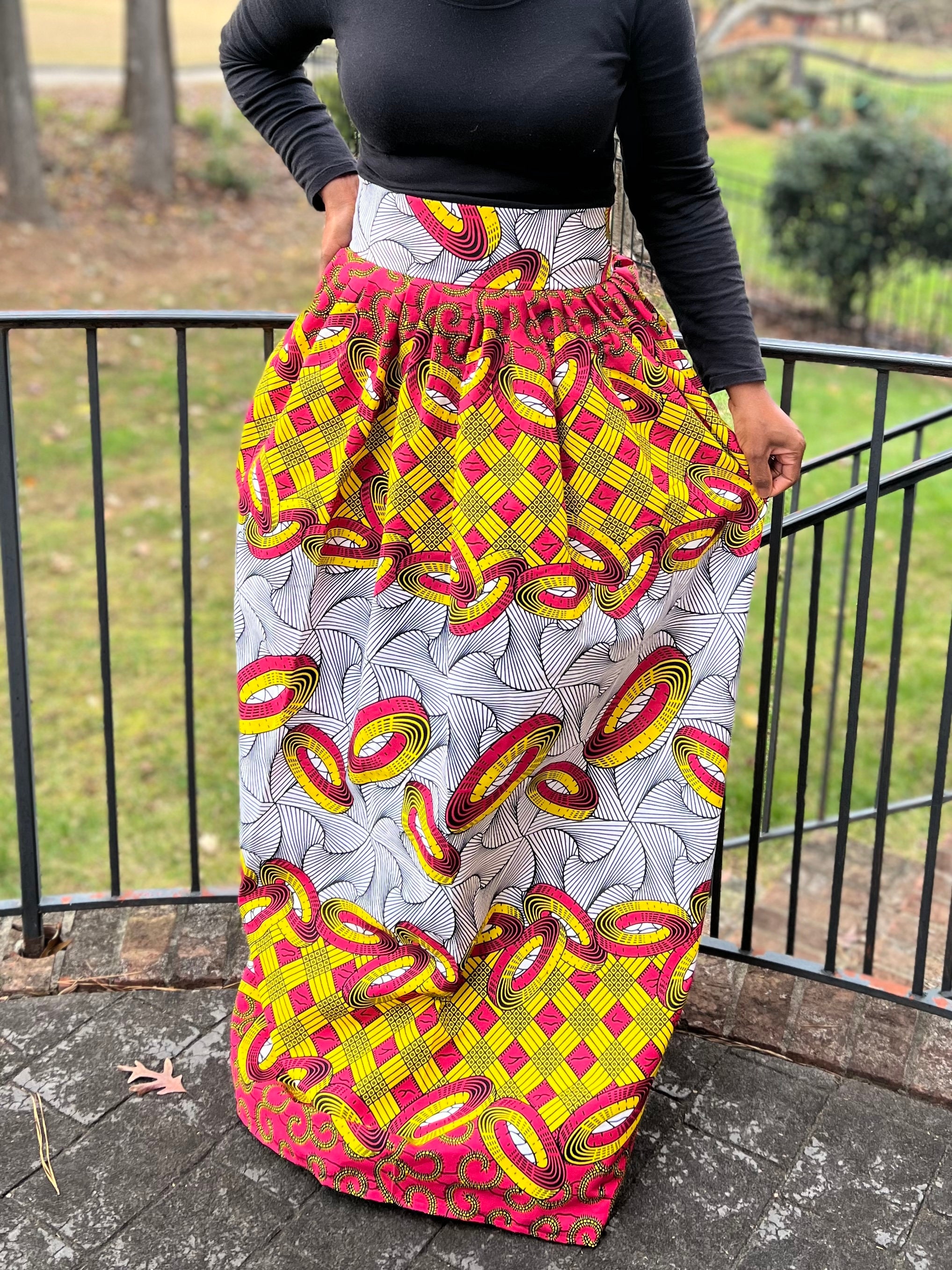 African Print Ankara Multicolor Maxi Skirt - Etsy
