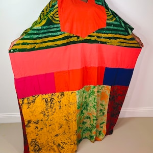 African Print Ankara Multicolor Patchwork Mixed Print Colorful Kaftan Maxi Dress