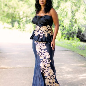 Two Piece Bustier Peplum and Skirt Dress