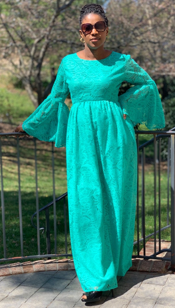 Green Statement Sleeve Dentelle Maxi Dress - Etsy