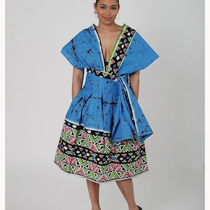 Blue African Print Ankara Infinity Bohemian  Midi Dress