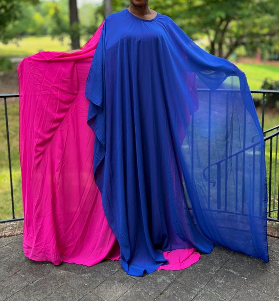 Pink and Blue Two-tone Sheer Chiffon Maxi Layered Kaftan Dress