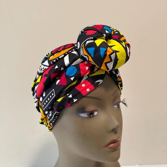 African Print Ankara Multicolor Mixed Print Black Dashiki Headwrap African Print Ankara Red Multicolor Dashiki Mixed Print  main image 2