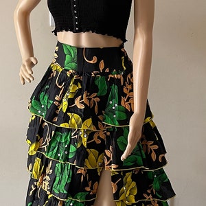 African Print Ankara Floral  Print  Layered Ruffle side Slit Maxi Skirt  Skirt