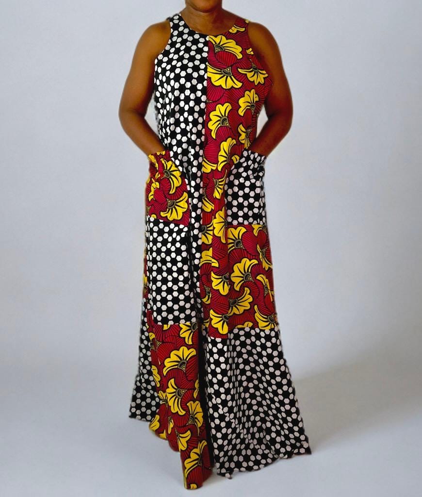 African Print Ankara Multicolor Floral Print Patchwork Maxi Dress