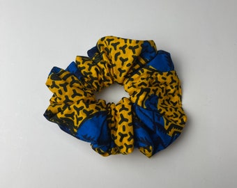 Yellow and Blue African  Print  Ankara XL  Scrunchie