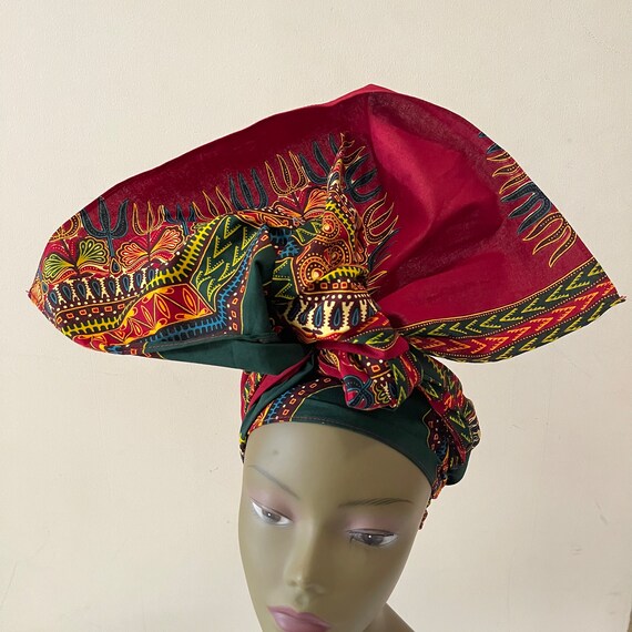 African Print Ankara Red Dashiki Head Wrap - Etsy Canada display picture 3