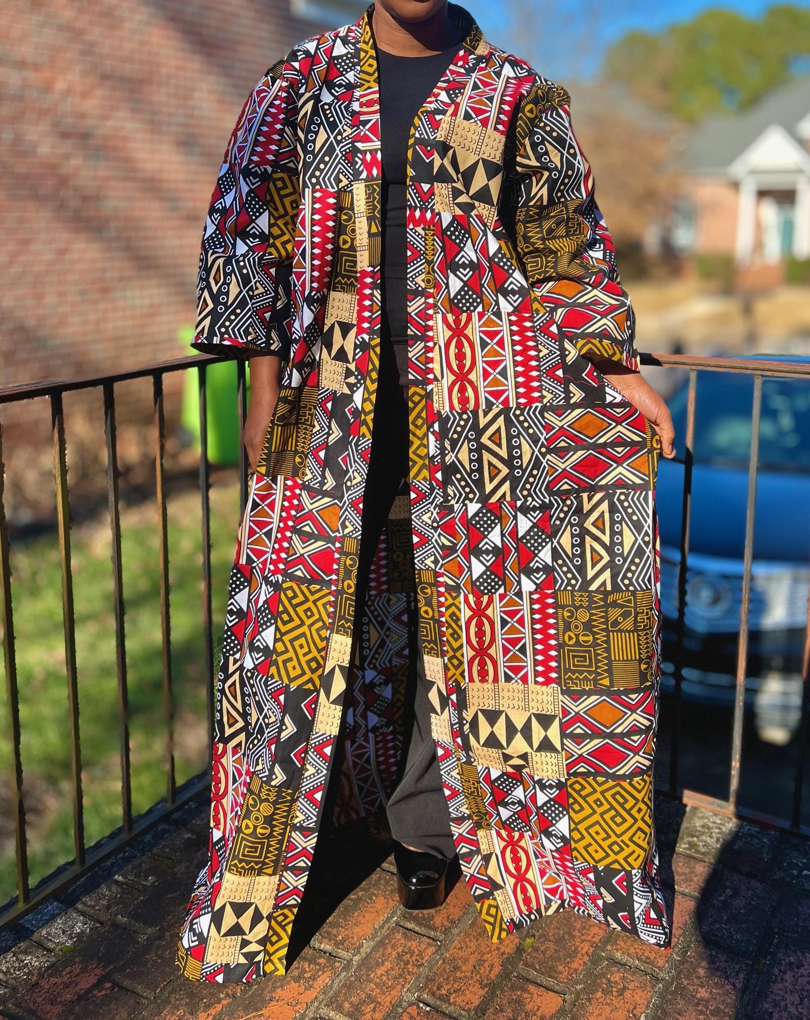 African Print Ankara Brown Multicolor Mixed Print Oversized Blazer