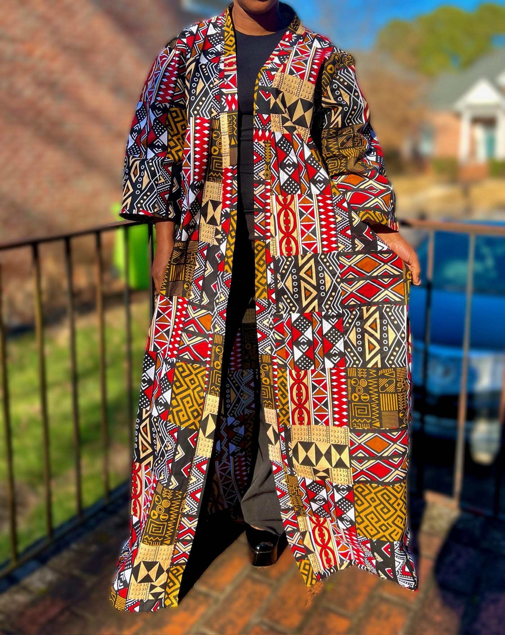 African Print Ankara Brown Multicolor Mixed Print Oversized Blazer