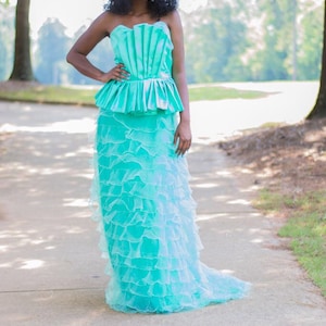 Two Piece Bustier Peplum and Skirt Dress