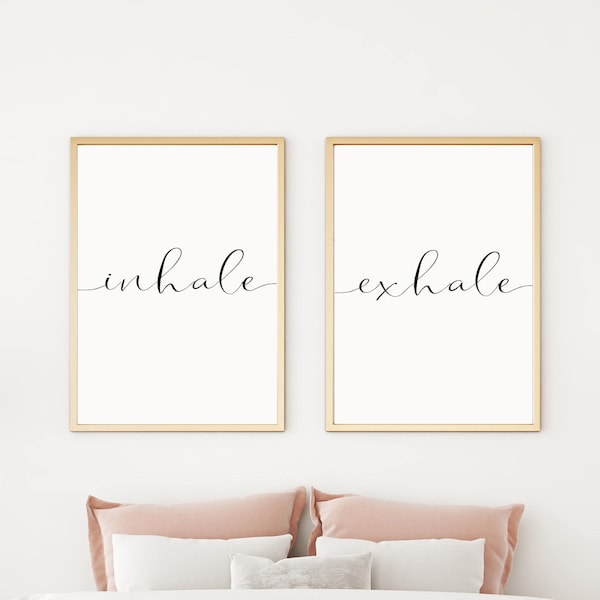 inhale exhale print, home decor, scandinavian prints, zen home, bedroom decor, meditation, poster decor, modern home decor, set of 2, relax