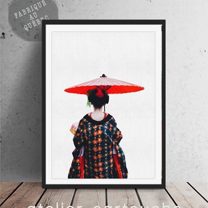 Japanese geisha, woman with umbrella, japanese art, japan illustration, home decor, japanese art, nippon, geisha print, geisha art, tokyo