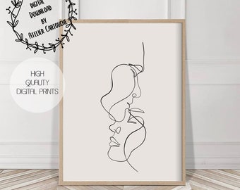 Plakat z jedną linią dla pary, sztuka abstrakcyjna, sztuka z jedną linią, plakat abstrakcyjny, sztuka nowoczesna, sztuka skandynawska, wystrój domu, sztuka ścienna, minimalistyczny wystrój domu