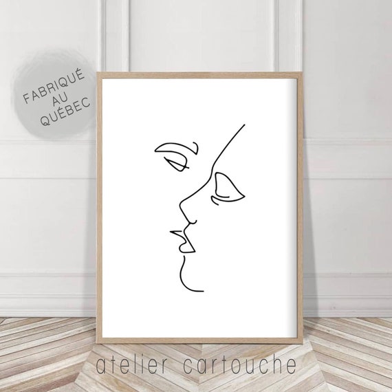Double face kiss one line Poster, Abstract art, abstract poster, modern art - Scandinavian art - Home Decor - Wall Art - Minimal Home Decor