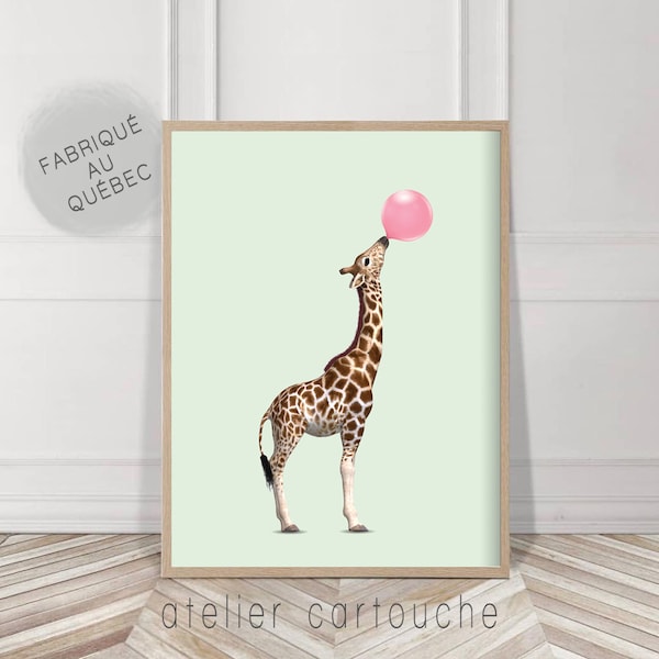 Giraffe Bubble Gum Print - Digitaldrucke, Kinderzimmer Bubble Tier, Wandkunst, Boho, Boho Prints, Kinderzimmer Wandkunst, Kinderzimmer Tierdekor