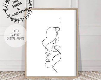 Plakat "Para, jedna linia", sztuka abstrakcyjna, sztuka jednoliniowa, plakat abstrakcyjny, sztuka nowoczesna, sztuka skandynawska, wystrój domu, sztuka ścienna, minimalistyczny wystrój domu