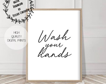 Bathroom Printable, Wash Your Hands, home decor, Bathroom Sign, Bathroom Art, Bathroom Rules, Modern Rules, Rules Art Print, modern decor