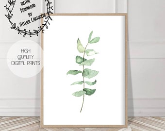 Zestaw botanicznych wydruków, botaniczna sztuka ścienna, zielone gałęzie i liście, sztuka botaniczna, plakat botaniczny, akwarele z liśćmi, sztuka liści, eukaliptus