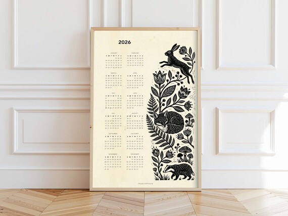 Hygge Calendar 2026 Printable | Scandinavian Wall Calendar | Cozy Minimalist Nordic Poster | Neutral Slow Living Decor
