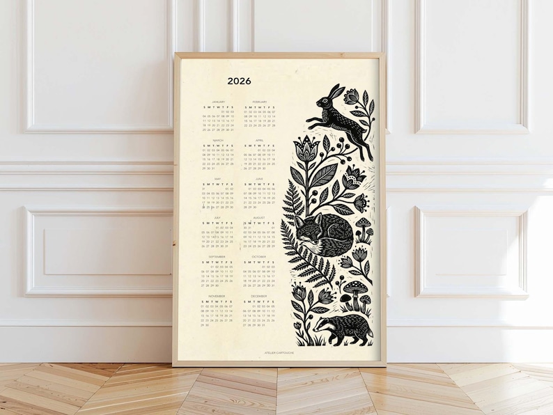Hygge Calendar 2026 Printable | Scandinavian Wall Calendar | Cozy Minimalist Nordic Poster | Neutral Slow Living Decor image 1