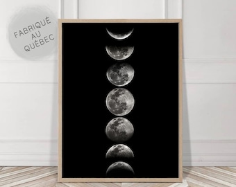 Lámina de la fase lunar negra, arte mural de la luna, póster de las fases lunares, fases lunares, imágenes de las fases lunares, póster de la luna, lámina de la luna, arte mural de la luna