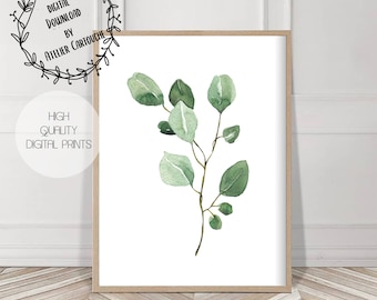 Zestaw botanicznych wydruków, botaniczna sztuka ścienna, zielone gałęzie i liście, sztuka botaniczna, plakat botaniczny, akwarele z liśćmi, sztuka liści, eukaliptus