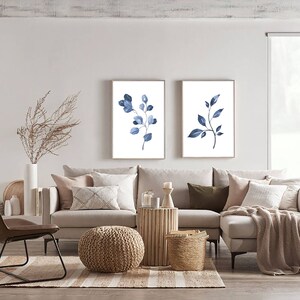 Set of 6 Indigo Blue Botanical, Home Plant Drawings Wall Art Set, Navy ...