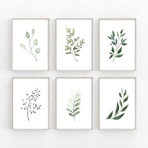 Set of 6 Green Botanical Prints, Green branches and leaves, Botany art prints, Botanical posters, Green wall art, Green decor, Modern art