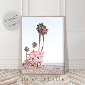 Pink Coast guard Tower, Beach Life, Life guard, Palm trees, Summer Prints, Pink Lifeguard Hut, California Print, Coastal Wall Art, Beach