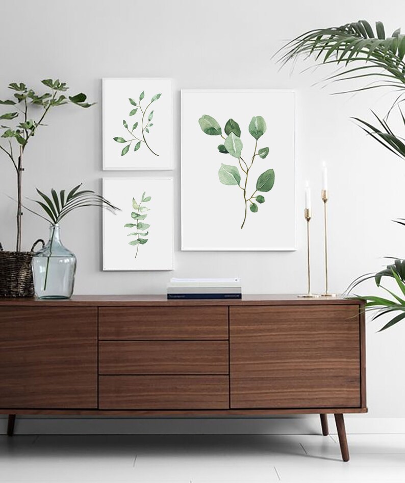 Set of 3 Botanical Print Set, Botanical Wall Art, Greenery Branches and ...