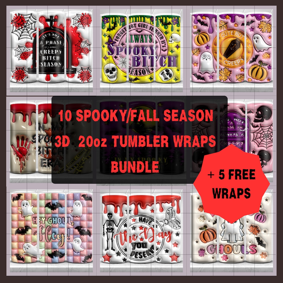 3D PNG Tumbler Wrap Sublimation Bundle, Inflated Puffy Halloween Fall ...
