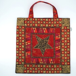 Sac fourre-tout, cartable, sac à provisions à motif d'étoiles - Fait main - Rouge, rose et or
