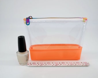 Handmade Clear Vinyl and Orange Jelly Vinyl Zipper Pouch