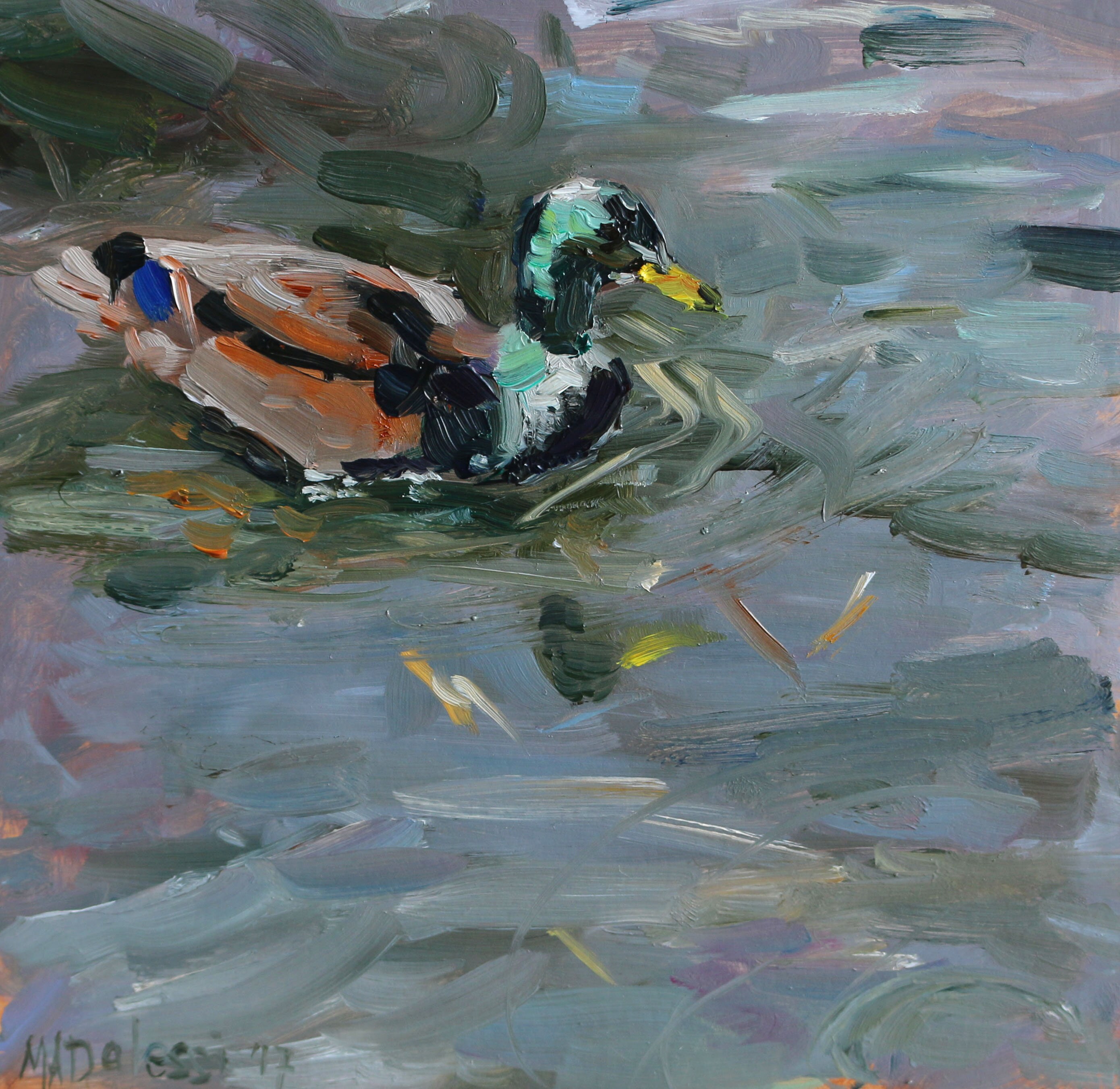 Small oil painting Swimming duck animal painting | Etsy