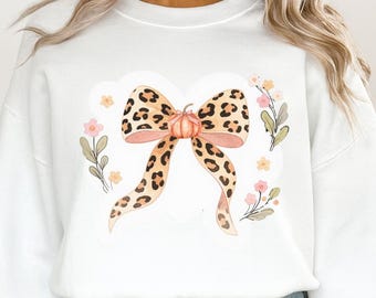 Fall Coquette PNG: Pumpkin Leopard Bow, Retro Sublimation (Digital Download)
