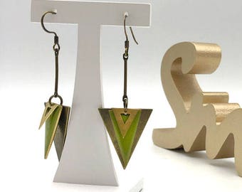 TRIANGLE earrings olive green and bronze
