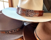 ■ENGBROX■ dahlia strap wide hat2 colors EBWH25001 Leather Hat Band, Hand Tooled, Western Boho, Felt Hat