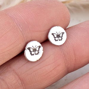 Tiny Butterfly Stud Earrings, Hand Forged Sterling Silver