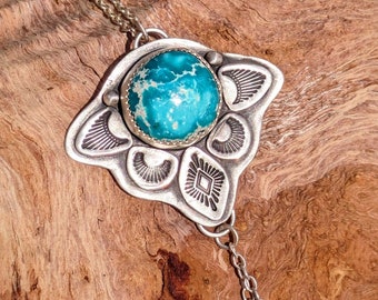 Whitewater Turquoise Necklace, Sterling Silver, Hand Forged Silversmith Jewelry