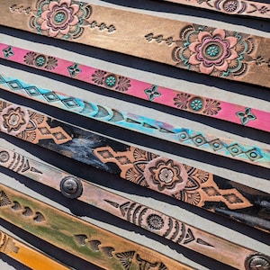 Hand Tooled Leather Hat Band, One of a Kind