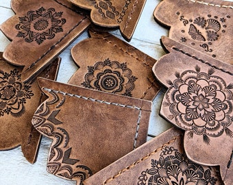 Hand Tooled Leather Bookmark, Pocket Style, Handsewn, One of a Kind