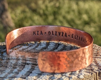 Personalized Copper Cuff Bracelet, Men's Jewelry, Hammered Copper