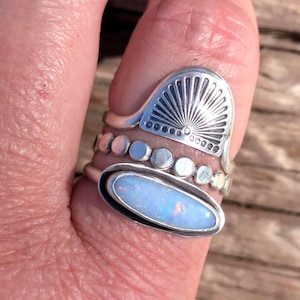 Australian Opal Stacking Ring Set, Sterling Silver, Size 9.5