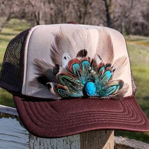 Feather Trucker Hat, Handmade, One of a Kind