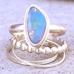Australian Opal Stacking Ring Set, Size 9, Set of Four Rings, Sterling Silver