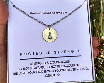 Gold Tree Necklace, Inspirational Gift, Joshua 1:9, Bible Verse, Encouragement