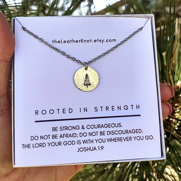 Gold Tree Necklace, Inspirational Gift, Joshua 1:9, Bible Verse, Encouragement