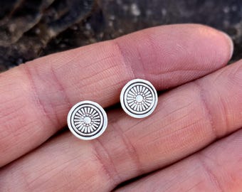Sterling Silver Concho Stud Earrings, Hand Forged Studs, Western Style