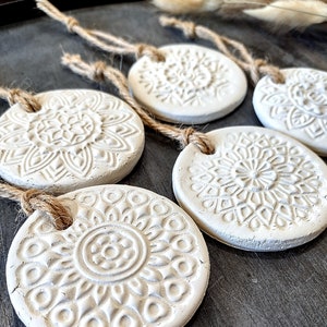 White Clay Mandala Ornament, Handmade, Modern Minimalist, Slab Pottery, Floral Design
